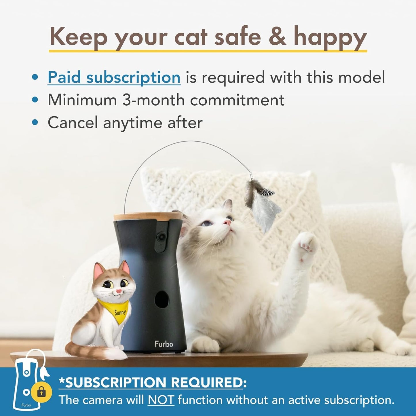 360° Cat Camera: See Your Cat from Anywhere | Rotating 360° Cat Tracking, Treat Toss, Color HD Night Vision, 2-Way Audio, Real-Time Notifications, Designed for Cats | Pet Camera w/Phone App