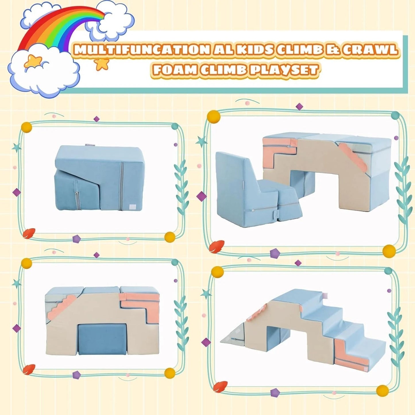 4 in 1 toddler foam climbing blocks, indoor soft climbing and crawling toys