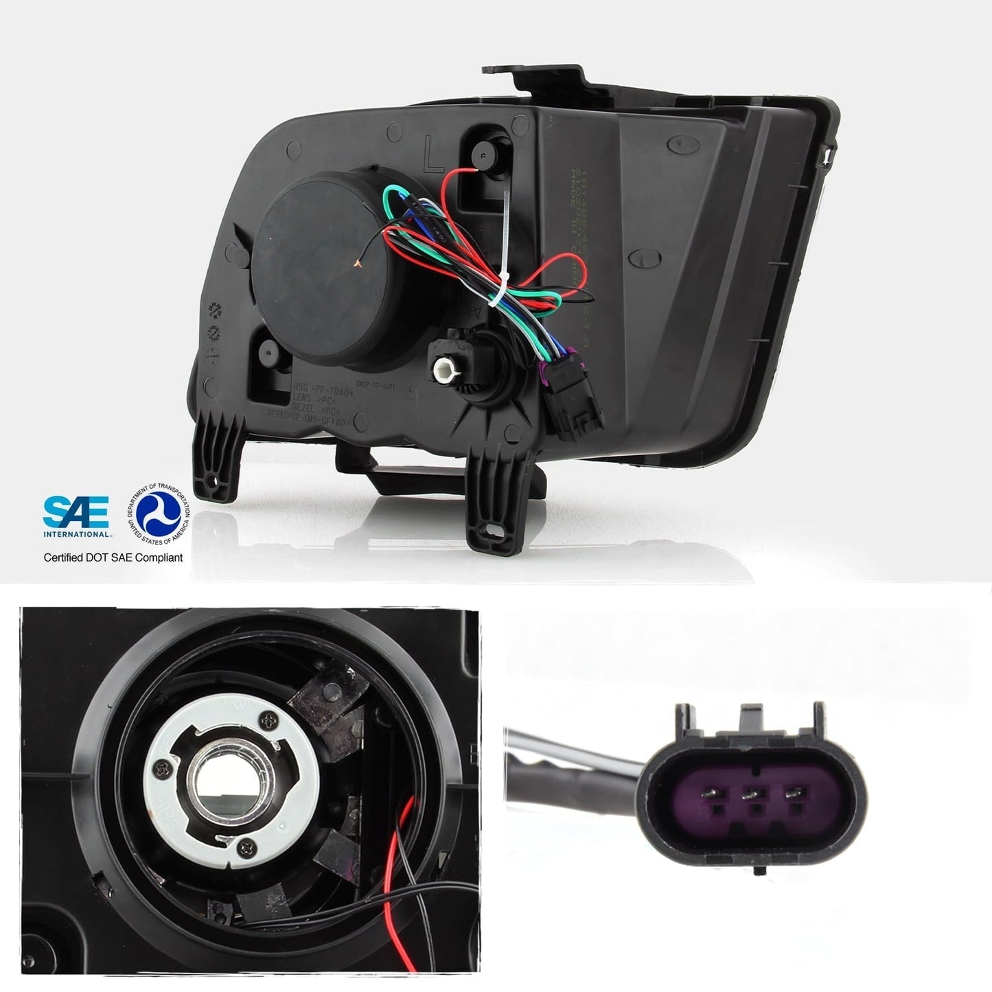 AKKON - Fits 2005-2009 Ford Mustang LED Tube DRL Parking Halogen Type Projector Black Headlights Pair Driver+Passenger